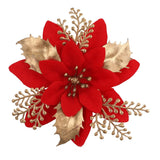 20Pcs Poinsettia Artificial Christmas Flower Decoration 5.9" Christmas Tree Decorations With Clips For Xmas Wreatrh Diy Crafts, (Gold Red)