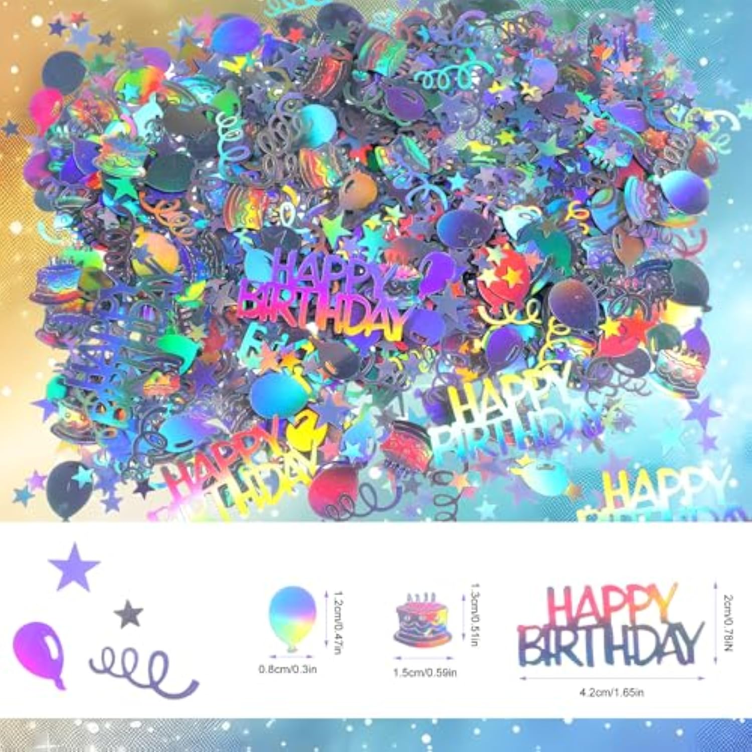 Iridescent Happy Birthday Confetti, Glitter Birthday Cake Table Decorations Metallic Foil Balloon Table Scatter Decor For Disco Themed, Baby Shower(Dazzling)