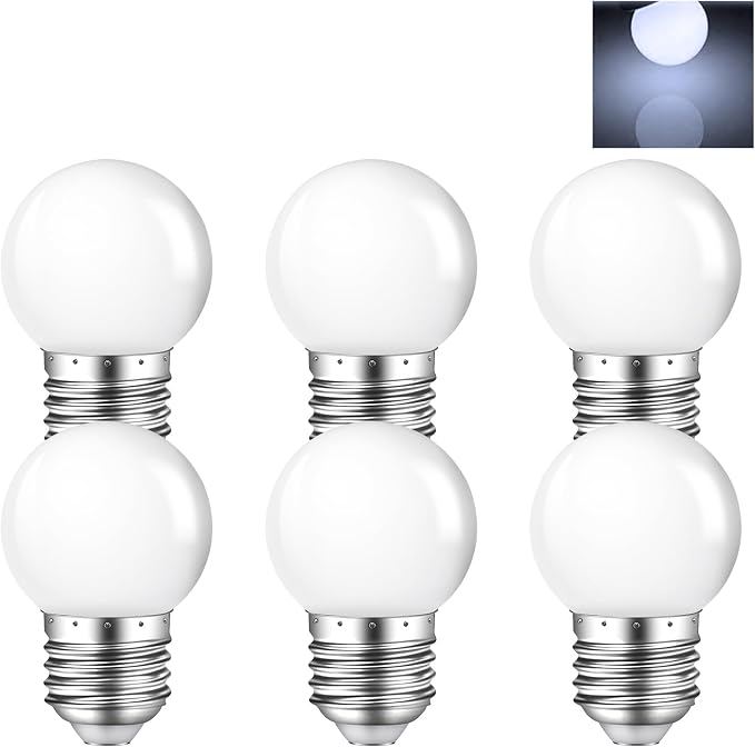 6 Pack 1W LED Night Light Bulbs G14 G45 E26 6500K Cool White 5W Equivalent