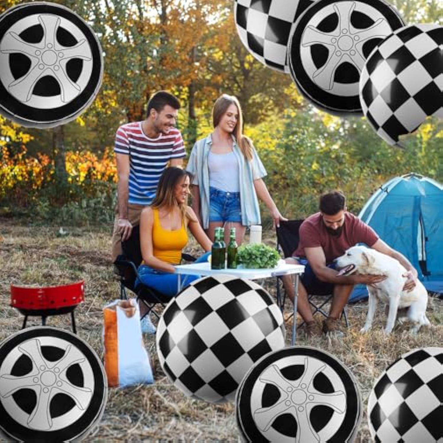 Race Car Balloons: Tire & Checkered Flag Foil Balloons - 18 Inch, 12 Pcs