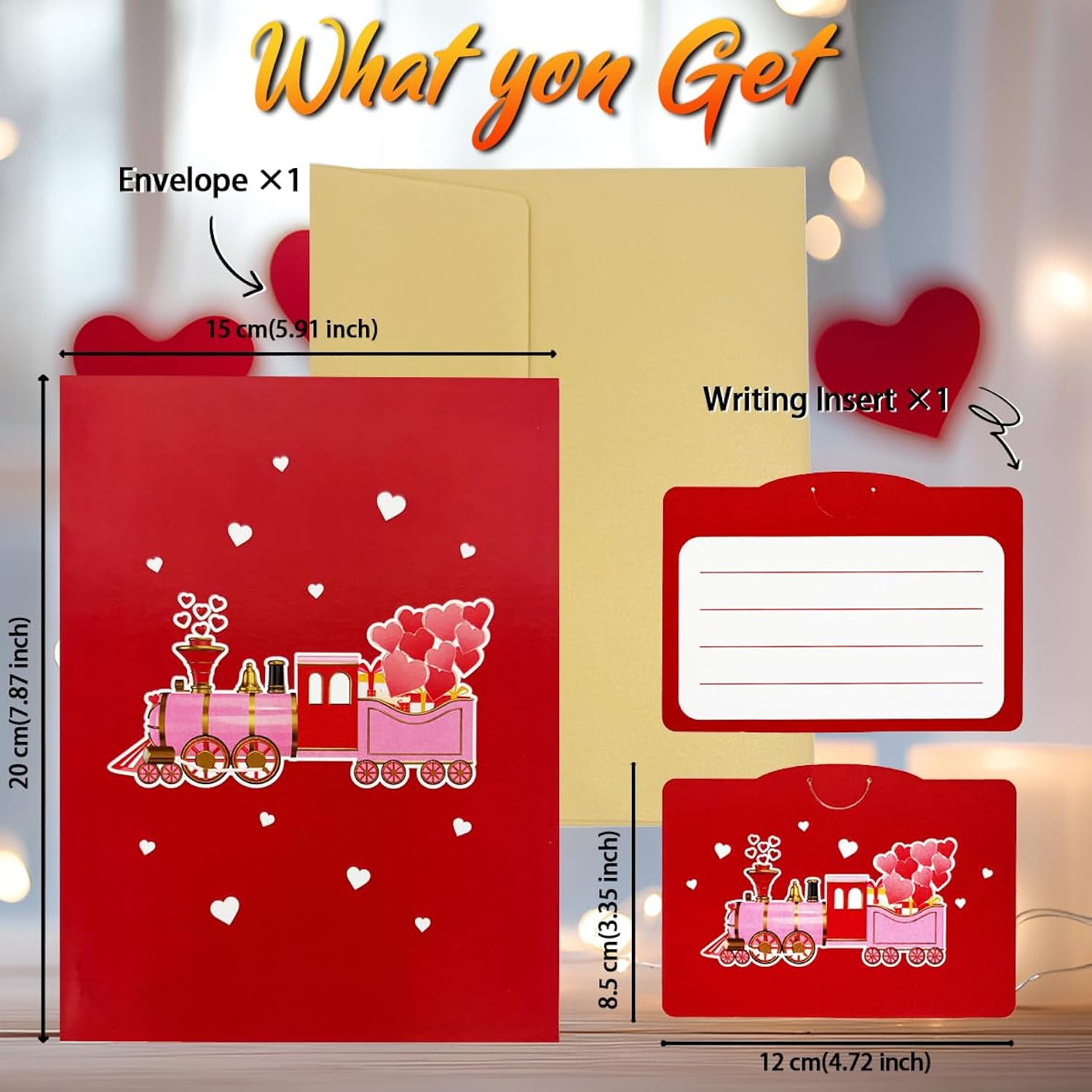 3D Pop Up Valentines Train Card, 3D Valentine'S Day Gift Cards, Valentines Day Gifts
