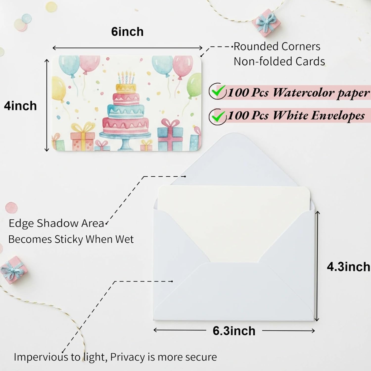 Watercolor Paper 140Lb/300Gsm, 50 Sheets Watercolor Cards With Envelopes, 4X6 Inch Water Color Postcards, Cotton Cold Press Non-Folded Thank You Card, Travel Watercolors Heavyweight White Art Paper