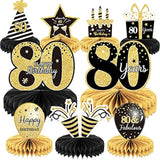 9pcs 80th Birthday Honeycomb Table Centerpieces - Cheers to 80 Years Decor
