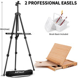 187Pcs Professional All-In-One Art Painting Kit With Aluminum & Beech Wood Easel, 96 Acrylic, Watercolor & Oil Paint Set, Complete Art Supplies Painting Set For Adults, Artists, Beginners