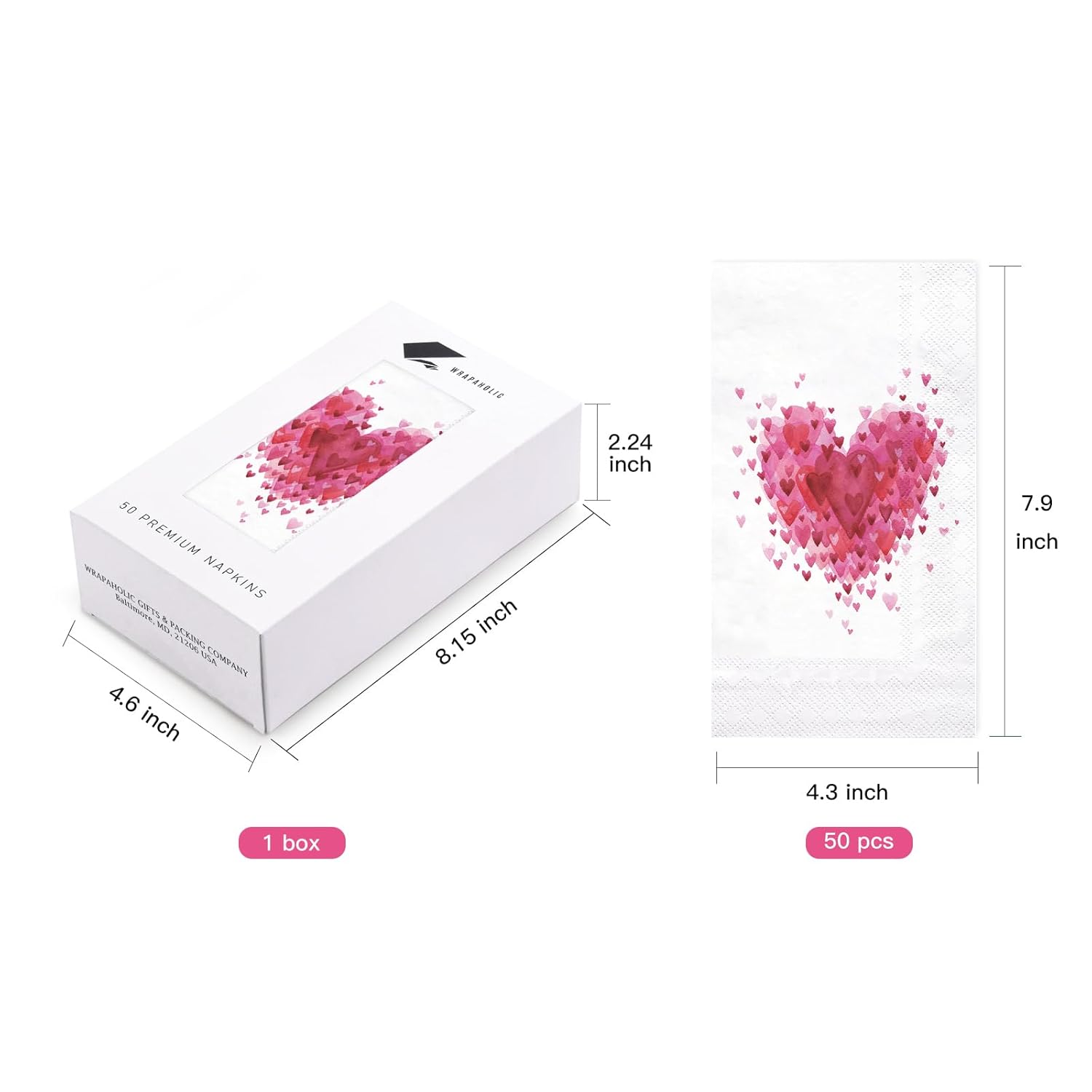 50Pcs Valentine'S Day Paper Napkins - 3-Ply Watercolor Love Pattern Guest Disposable Hand Towels For Bathroom, Happy Valentines Day Supplies - 4.3 X 7.9 In