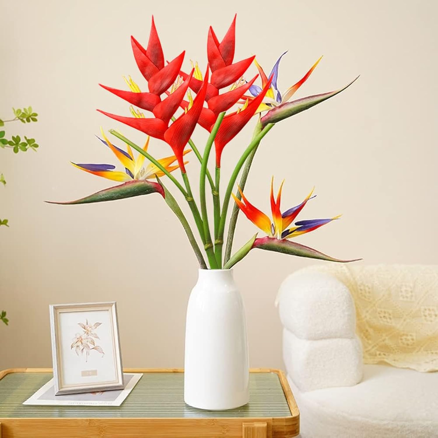 Bird Of Paradise Greenery Plants,Artificial Flowers 34.2 Inch Large Elegant Flowers Faux Flowers Bouquet Suitable For Diy Home Decor Party Theme Display (2, Red)