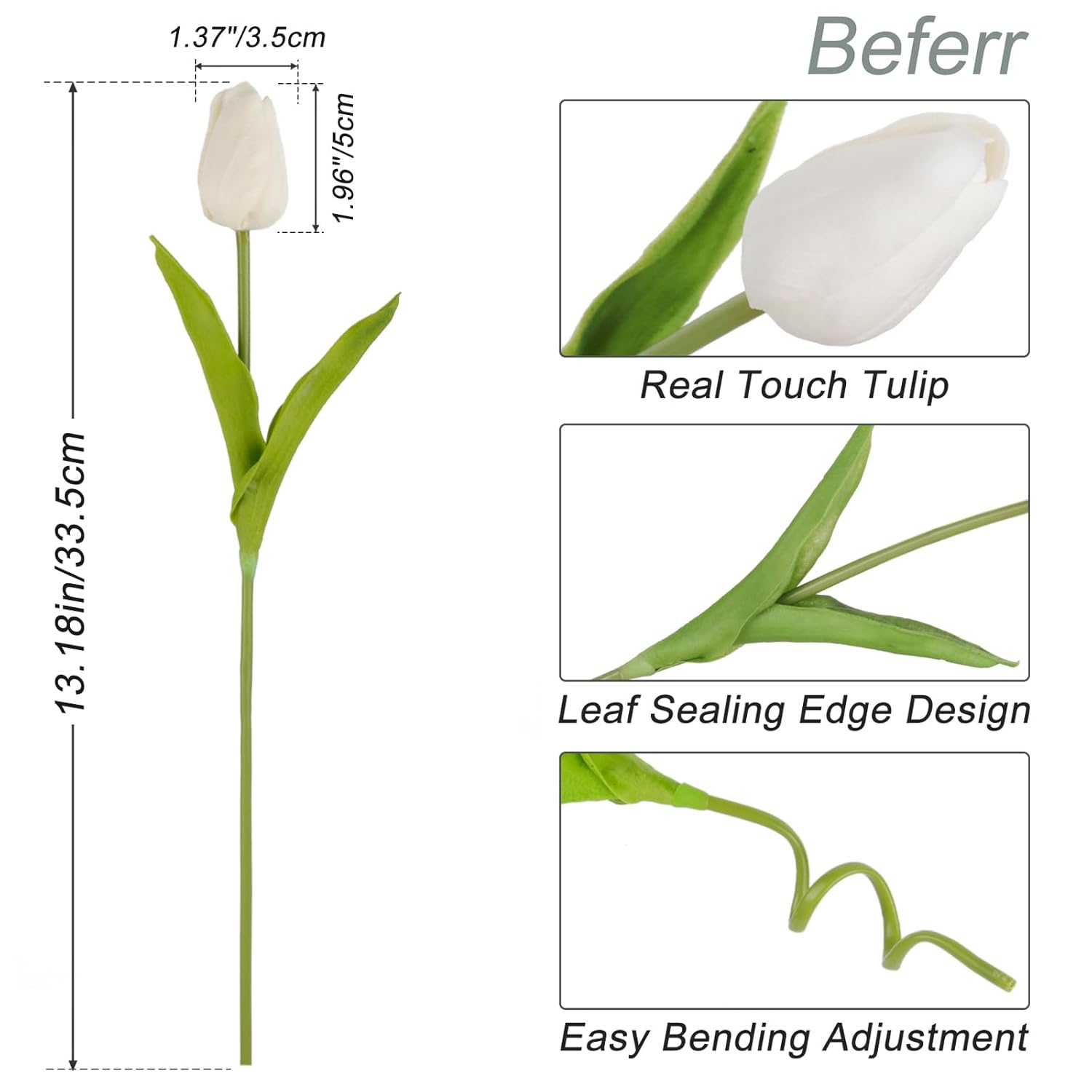 White Tulips Artificial Flowers 18Pcs Faux Silk Tulip Real Touch Tulip Fake Flowers Bouquets Arrangements For Mother'S Day Easter Spring Flowers Gifts Home Table Decor