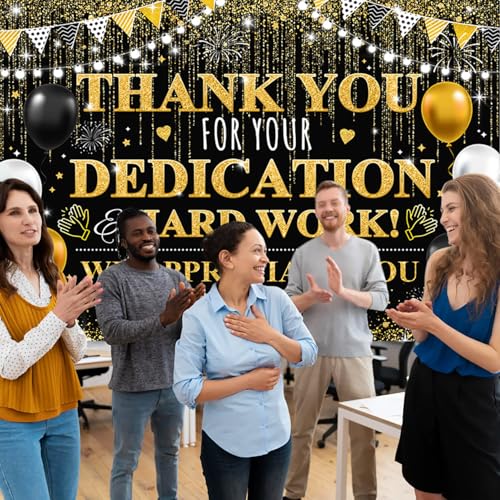 7x5ft We Appreciate You Backdrop Thank You for Your Dedication and Hard Work Photography Background Black Gold Teacher Employee Staff Doctors Nurse Appreciation Week Party Decorations Banner