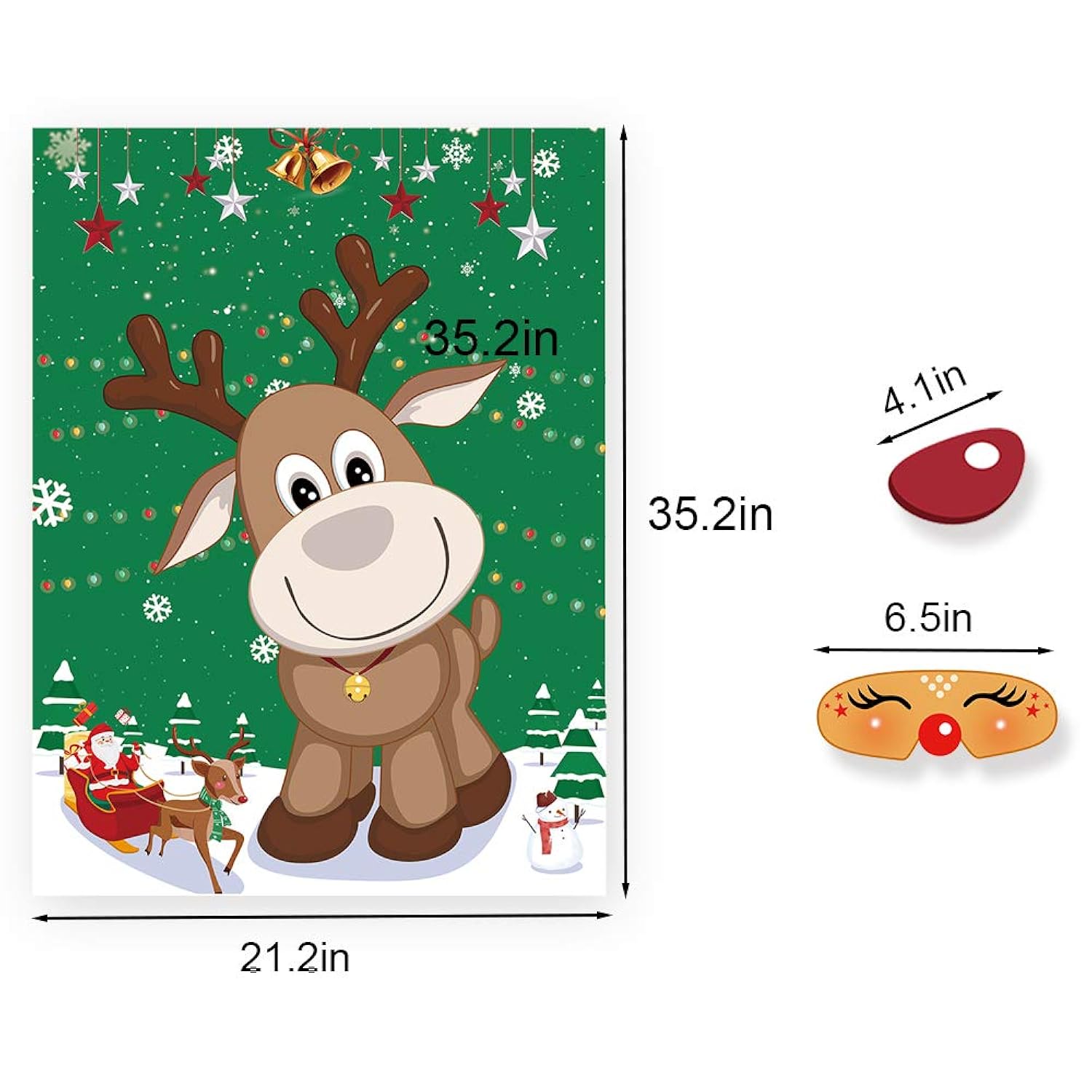 Pin The Nose On The Reindeer Holiday Reusable Game Christmas Party Games With 36 Noses And 4 Blindfold For Xmas Party Supplies