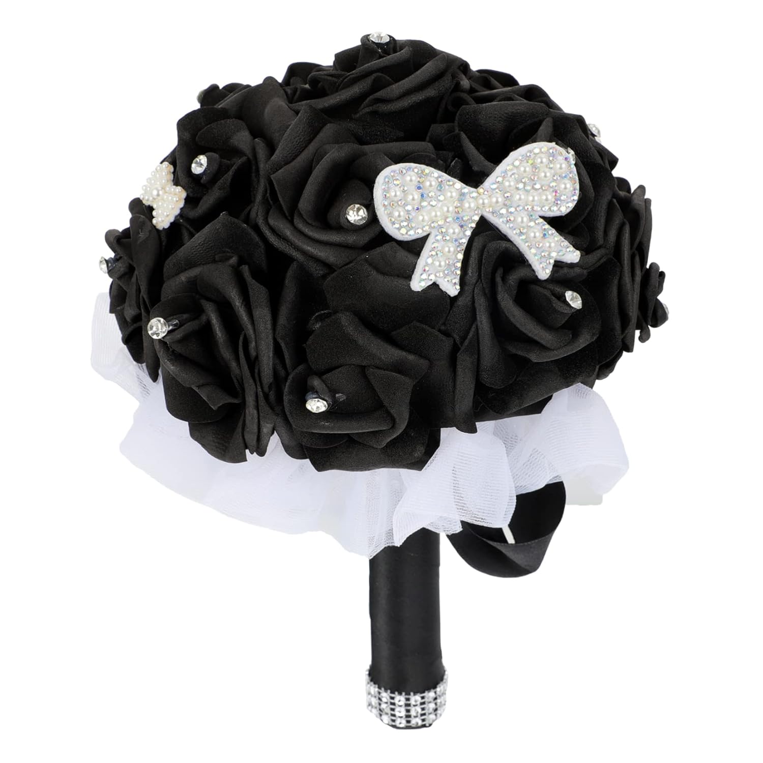 Elegant Black Bridal Wedding Bouquet With Chic Artificial Foam Flowers, Artificial Holding Flowers For Brides And Bridesmaids, Ideal For Weddings, Parties, 9.44X6.29X6.29In