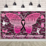 Breast Cancer Awareness Backdrop Banner Caring for Women's Health Pink Butterfiy Ribbon Hope Faith Strength Courage Sign for The People Care About Women 70.8 x 43.3 inch