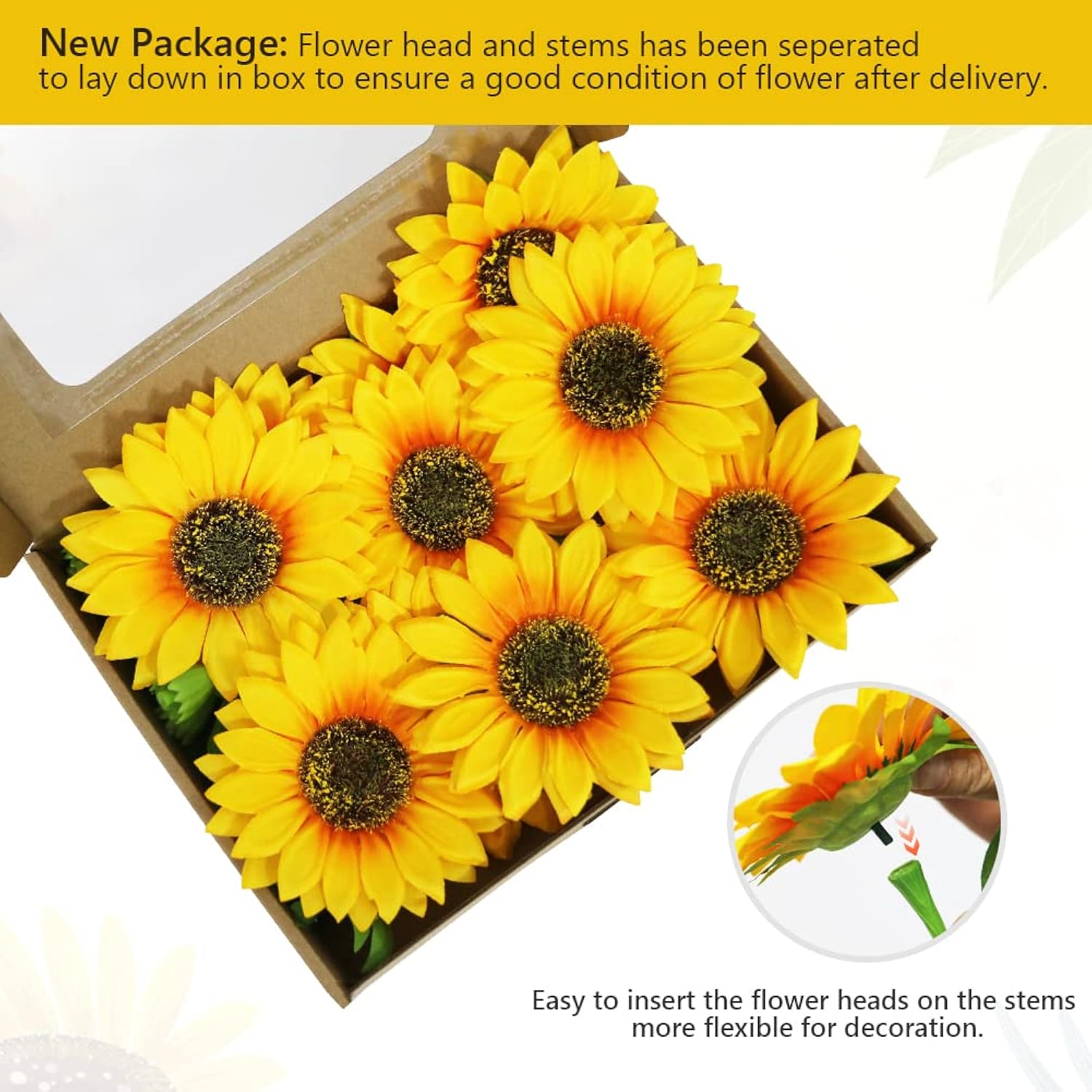 Artificial Sunflowers With Stems,10Pcs Faux Silk Yellow Flower For Wedding Bouquet Floral Arrangement Table Centerpieces Home Office Garden Decoration (No Vase