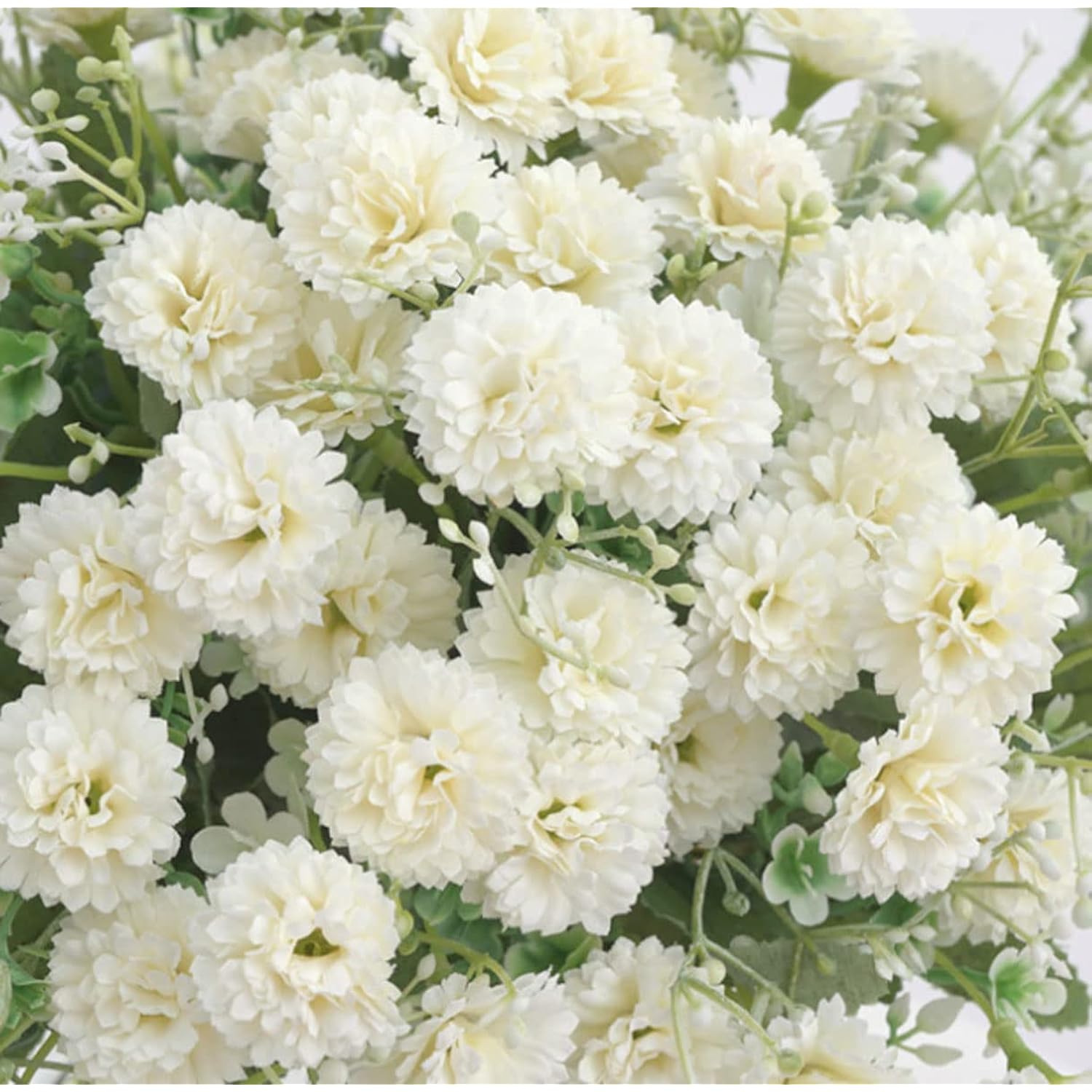 2Pcs Small Carnation Artificial Flowers Bulk Fake Flower With Stems Silk Carnation Flowers For Outdoors Wedding Home Hotel Decorations (White)