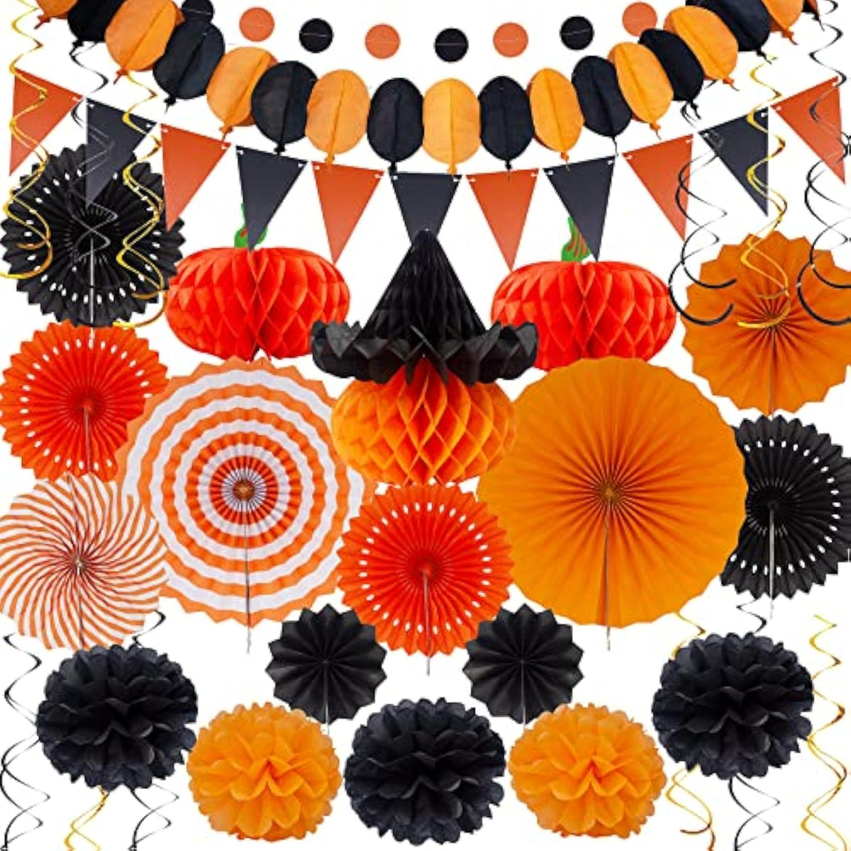 Halloween Party Decoration Set 33pcs Paper Pom Poms Honeycomb Balls Garland Indoor Outdoor