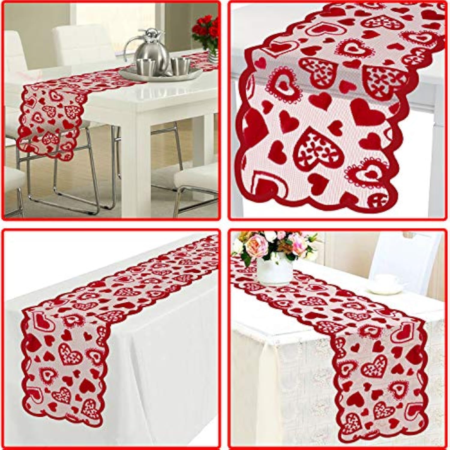 Valentines Day Decor Table Runner - 13 X 72 Inch Red Lace Table Runner For Wedding Party, Valentines Decorations - Valentines Day Decor Home Romantic Decorations Heart Shaped Table Runner