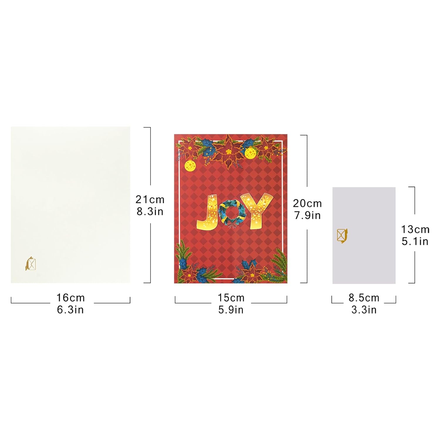 3D Pop Up Christmas Card,Festive Joy Design With Holiday Wreath, Poinsettias, Stars & Seasonal Accents,Unique Holiday Greeting & Keepsake Decoration With Envelope For Family, Friends & Gift Giving