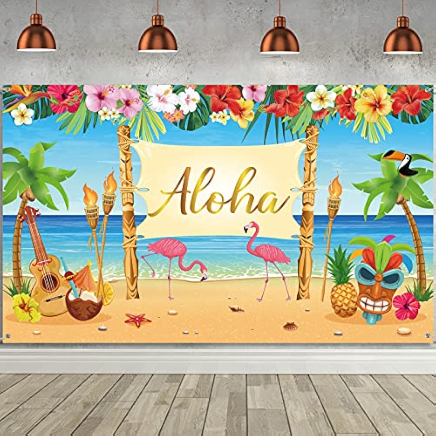XL Hawaiian Aloha Luau Beach Banner for Tropical Birthday Parties