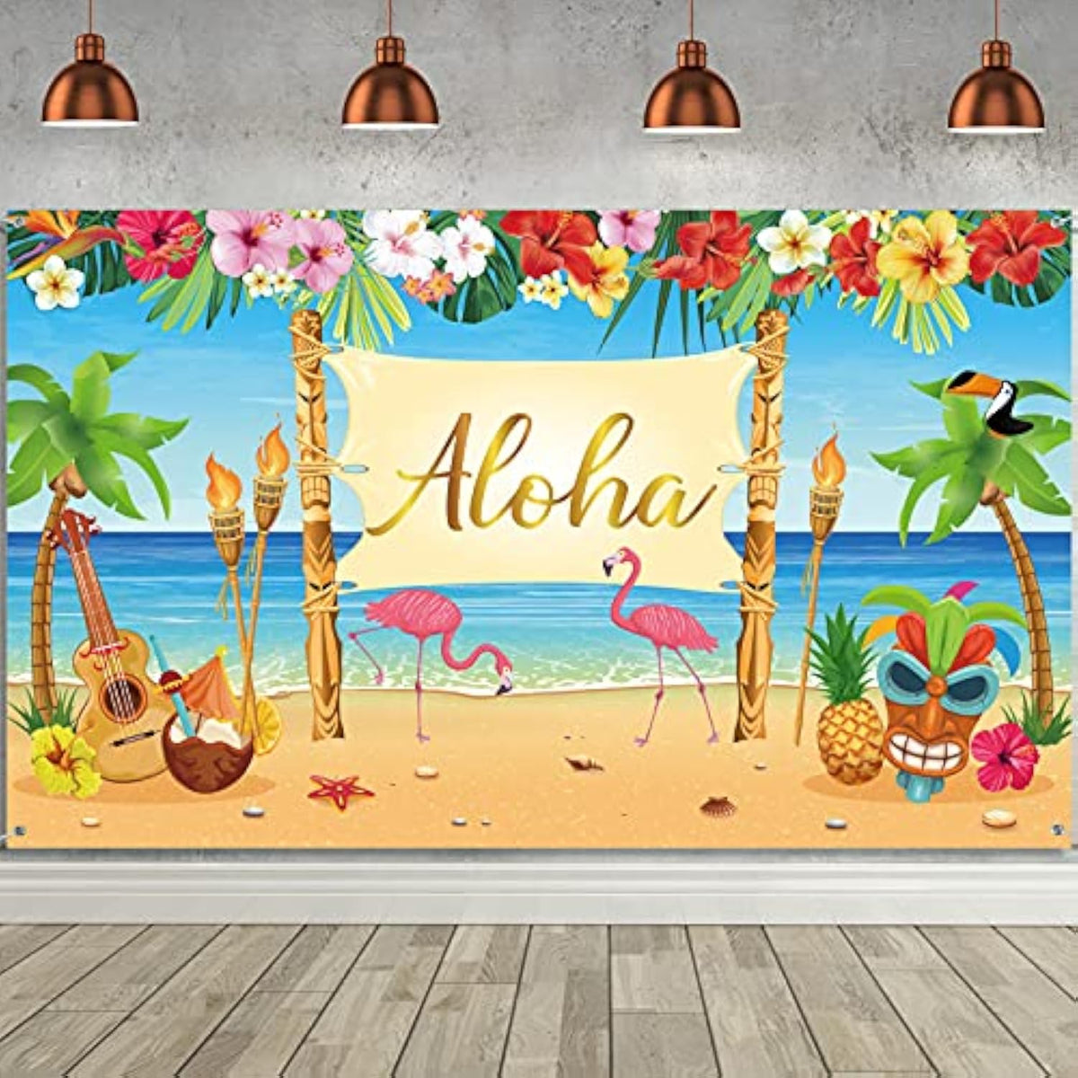 XL Hawaiian Aloha Luau Beach Banner for Tropical Birthday Parties