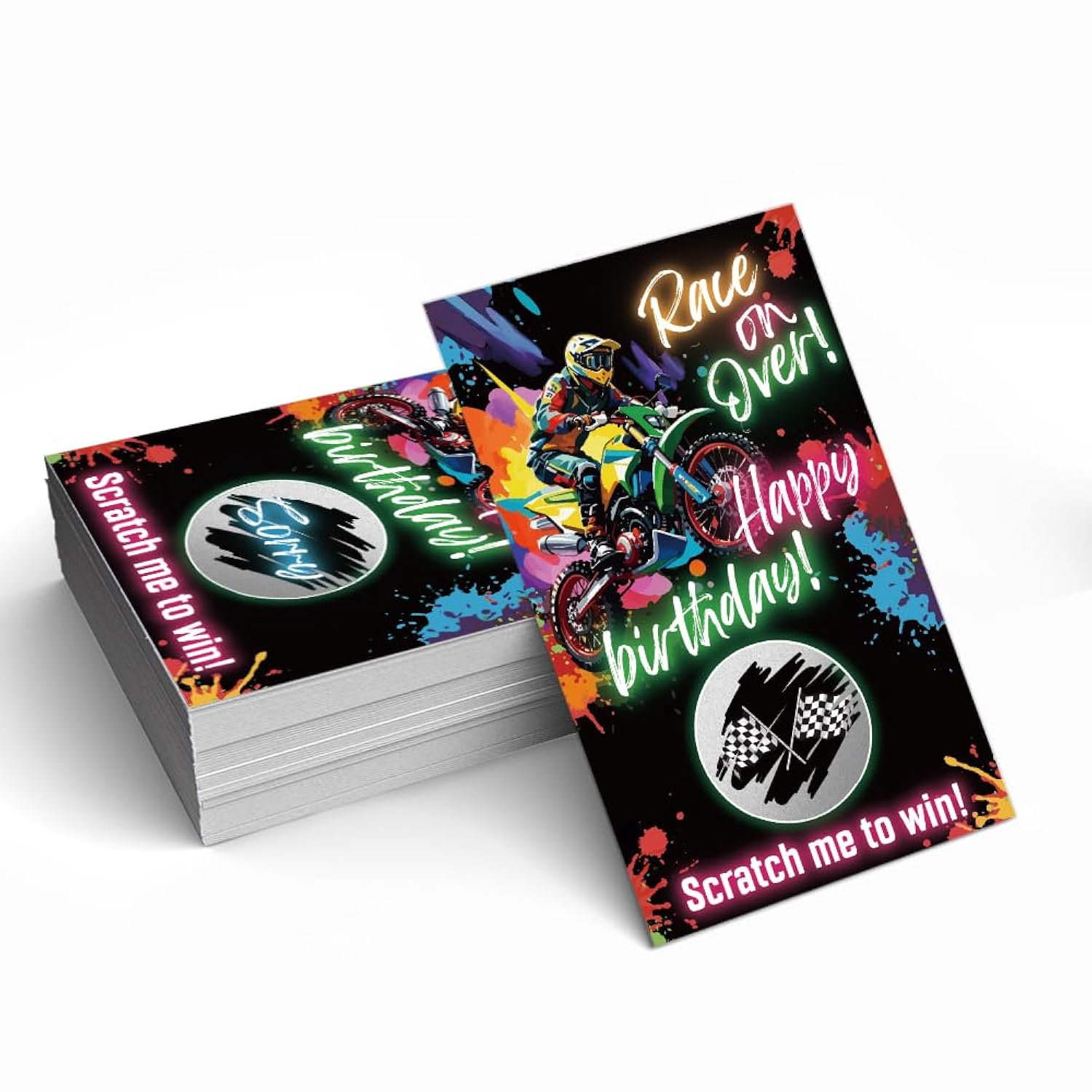 50 Pack Race On Over Scratch Off Cards, Retro Racing Scratch Game For Birthday Game, Motorcycle Birthday Party Decorations, Funny Raffle Ticket Lottery Game For Rev Your Engines Party Gathering
