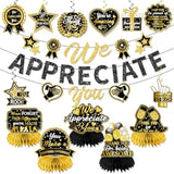 We Appreciate You Decorations, Black Gold Thank You Decorations Includes We Appreciate You Banner And Employee Appreciation Table Decorations And Hanging Swirls For Pastor Appreciation Decorations
