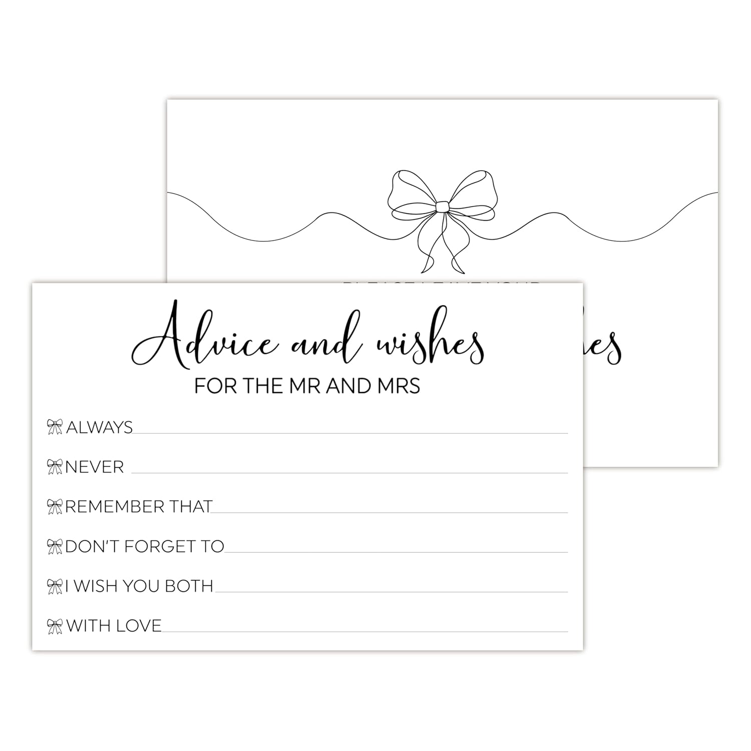 Black Bow Wishes Cards, Advice And Wishes For The Mr And Mrs, Wedding Shower Games Card, 25Pcs Minimalist Advice Cards For Bridal Shower, Engagement Bachelorette Party Decor -10