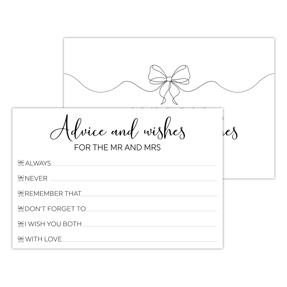 Black Bow Wishes Cards, Advice And Wishes For The Mr And Mrs, Wedding Shower Games Card, 25Pcs Minimalist Advice Cards For Bridal Shower, Engagement Bachelorette Party Decor -10