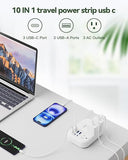 Travel Power Strip 3 Outlets 6 USB 3 USB C 24W Fast Charging 3FT Cord
