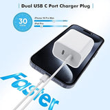2 Pack Dual Port USB C Fast Charger with 6FT USB C Cable for iPhone 17 16 15 iPad Wall Charger