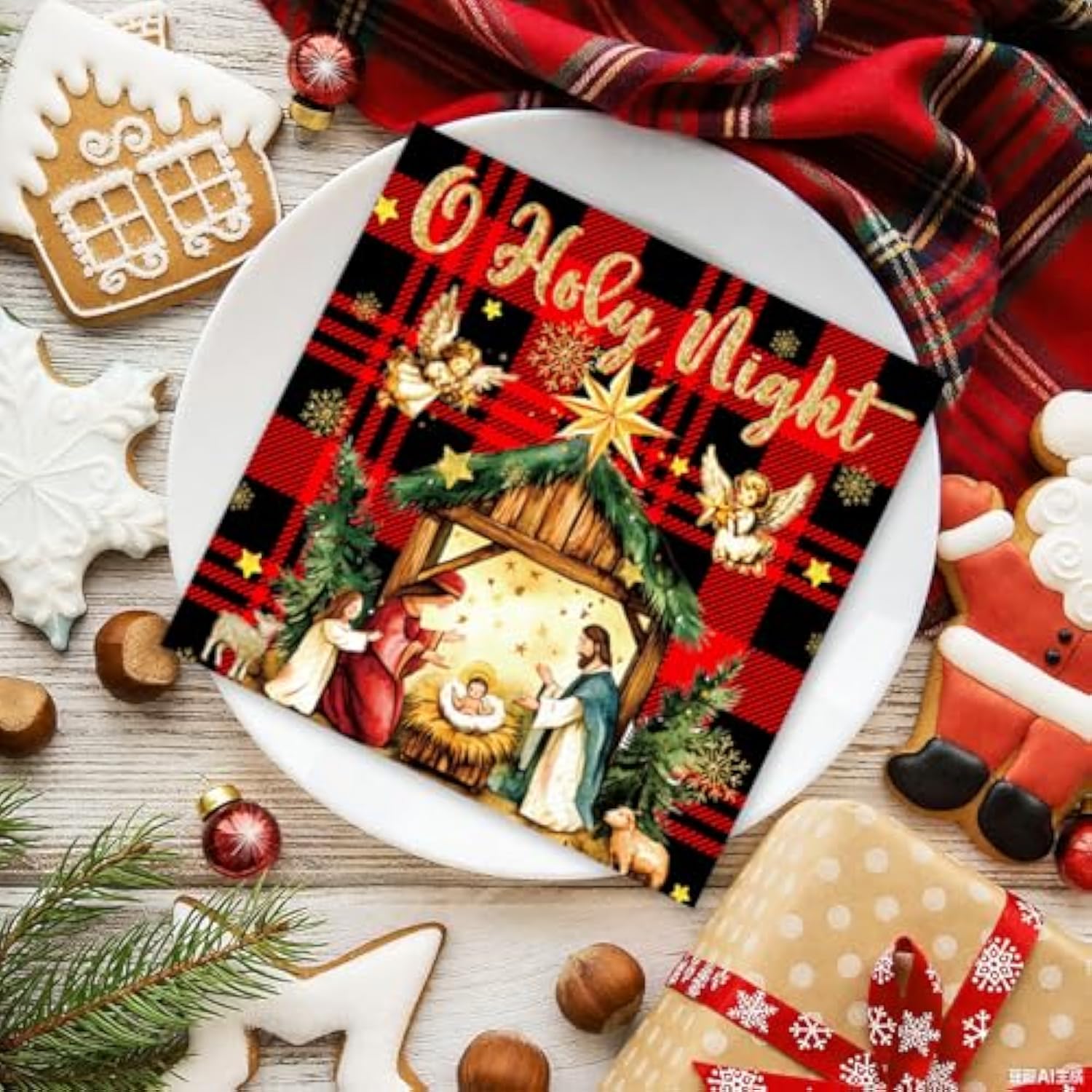 50Pcs O Holy Night Jesus Paper Napkins - Happy Birthday Jesus Decorations Christmas Jesus Birthday Party Supplies Disposable Luncheon Dinner Napkins 6.5" X 6.5"