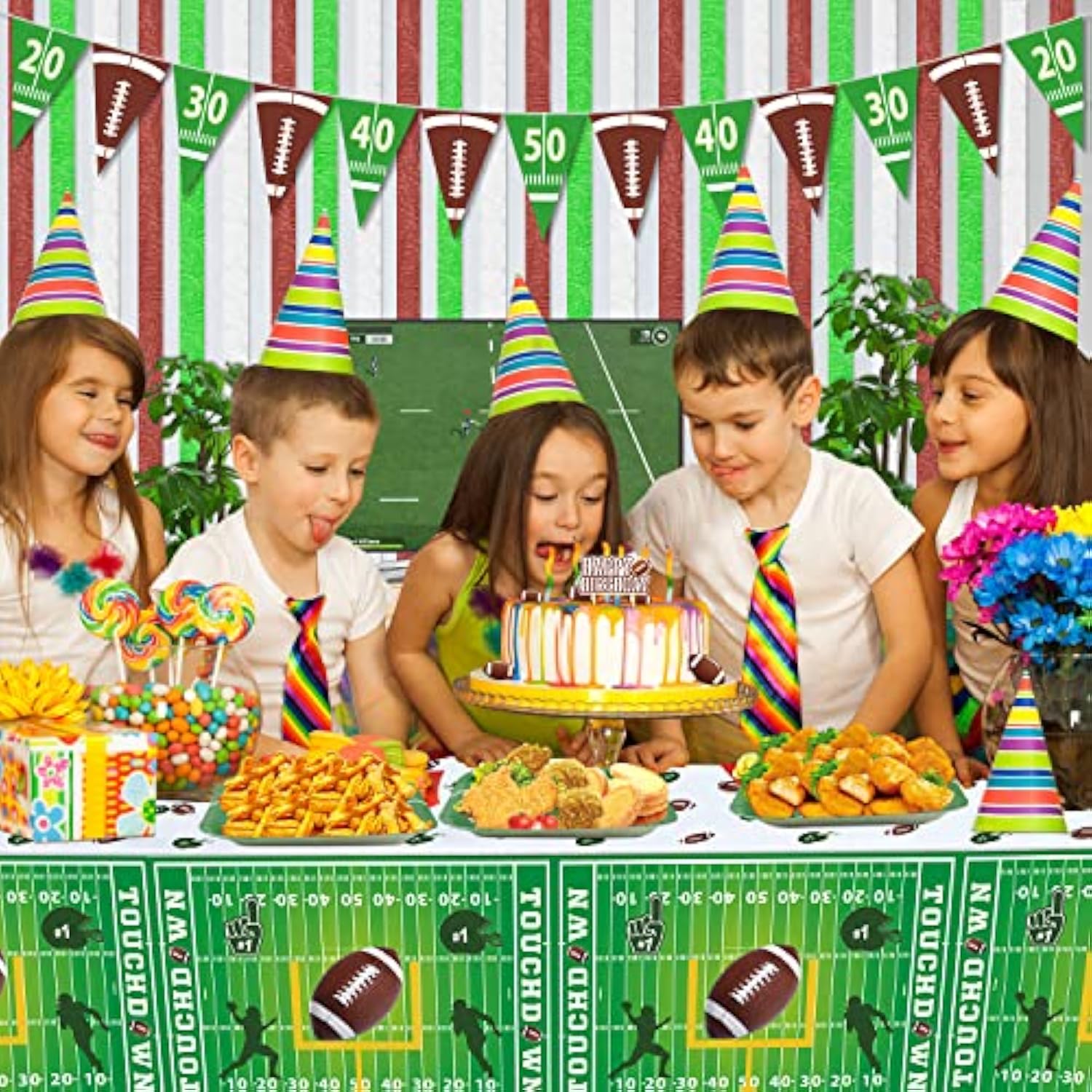 4 Pack Football Table Covers - 51X86 Inch Football Tablecloths - Birthday Party Theme