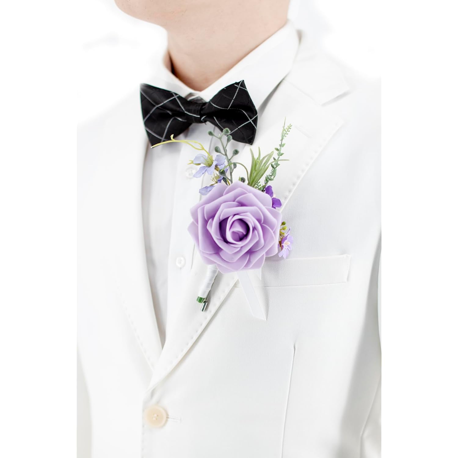 Lilac Purple Wrist Corsage And Boutonniere Set For Wedding Prom Homecoming Artificial Rose Flowers Men Groom Groomsmen Boutonniere And Women Gril Bridesmaids Wristlet Bracelet Suit Decor