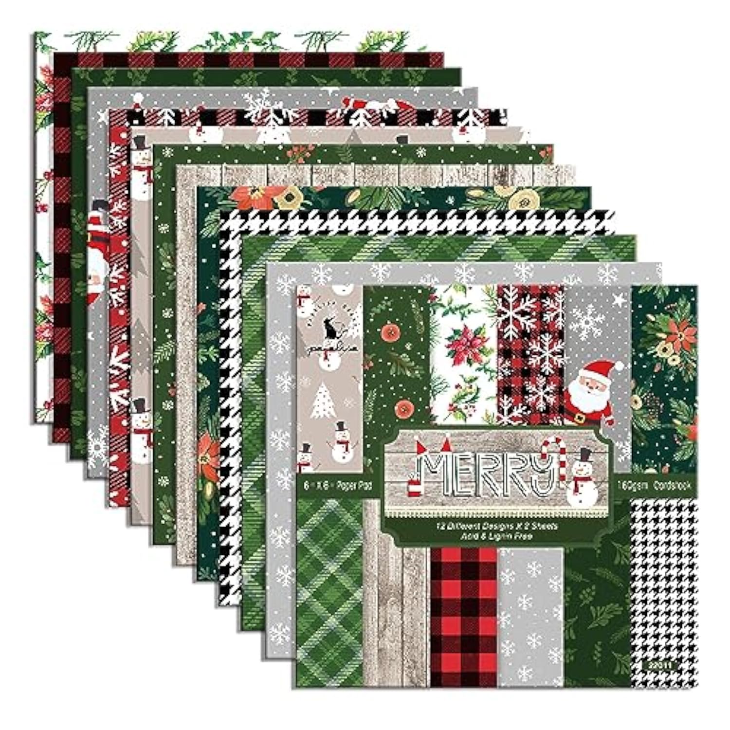 Christmas Pattern Scrapbook Paper, 6 Inch Card Production Supplies, 24 Sheets Single Sided Acid-Free Cardstock Greeting Card, Handmade Gift Journaling Craft Kits (C-Style)