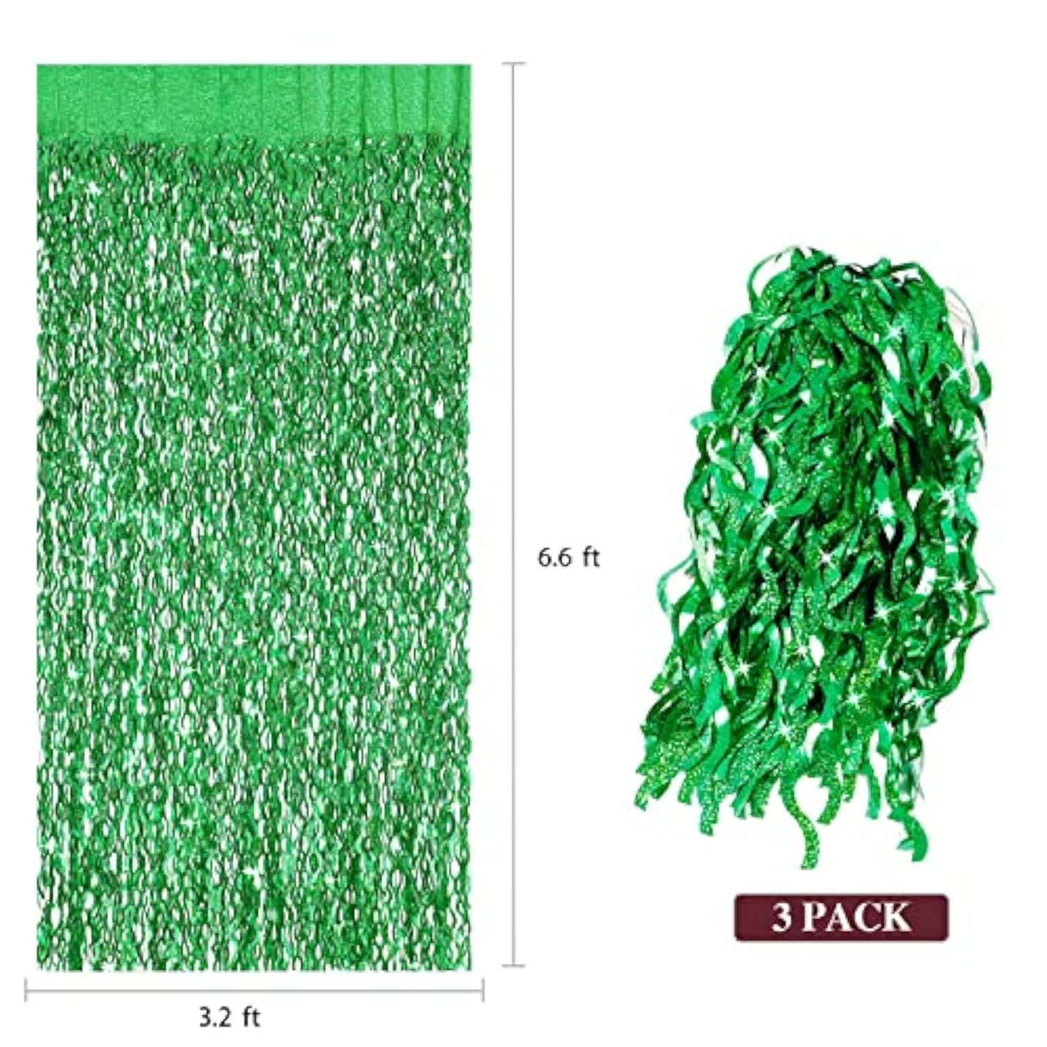3PCS Green Foil Backdrop Curtains, 3.3x6.6ft for Birthday, Christmas & Graduation Party Decor