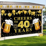 Cheers to 40 Years Backdrop: Black & Gold Anniversary Banner (72.8"x43.3")