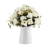 Elements Artificial Flowers in Vase 21 Rose Flower Arrangement Fake Faux Flower Bouquet for Holiday Dinning Room Table Kitchen Decoration, 9.25 x 9.25 x 12.5 Inch, White