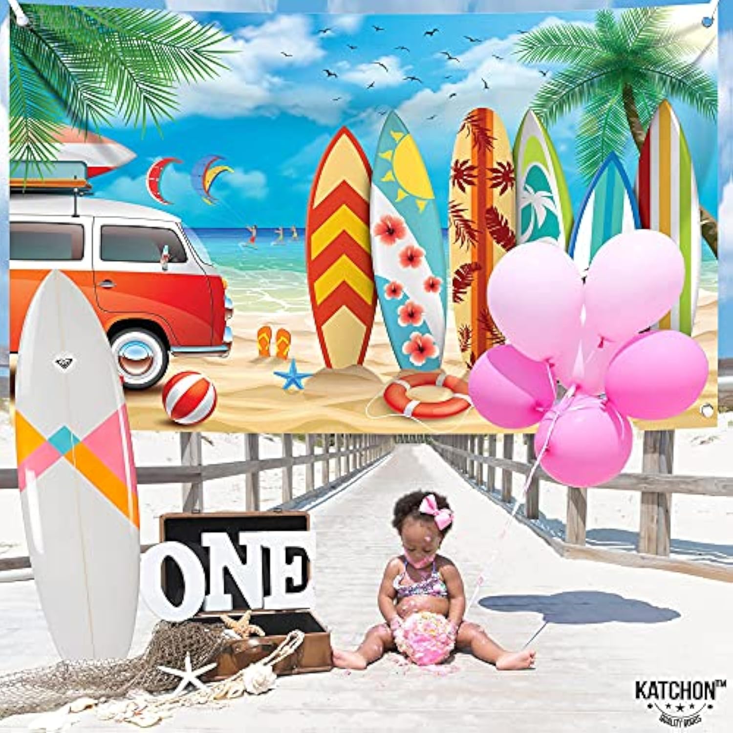 , Xtralarge Beach Backdrop For Parties - 72X44 Inch | Beach Party Decorations, Summer Banner, Summer Party Decorations | Surfboard Backdrop, Surf Board Decoration | Hawaiian Luau Decoration