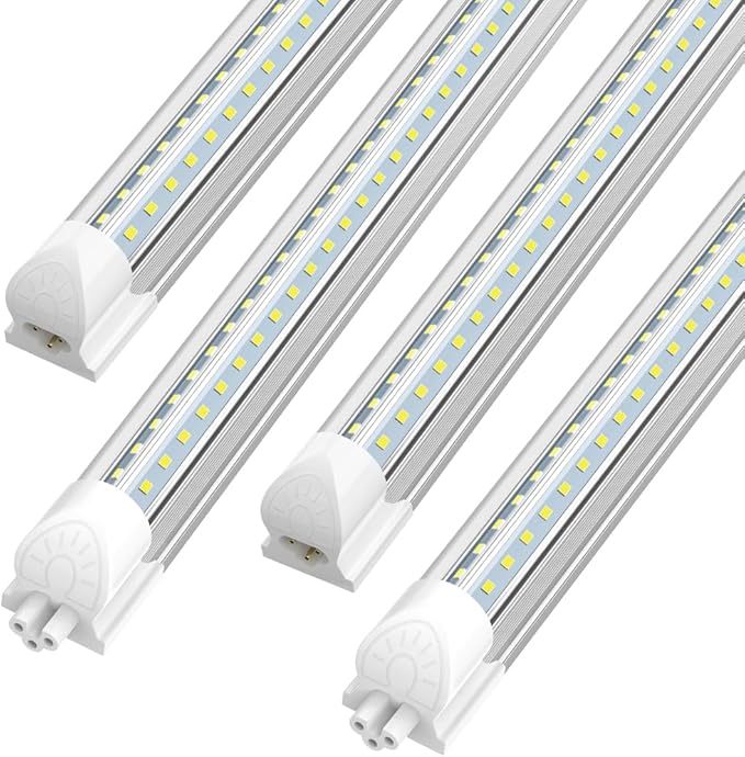 4 Pack 8FT LED Shop Lights 100W 15000LM 6000K V Shaped Linkable T8 Tube Fixtures