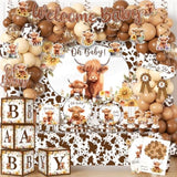 Highland Cow Baby Shower Decorations Include Brown Holy Cow Print Plates And Napkins, Banners, Cake Topper, Tablecloth, Balloon, Highland Cow Birthday Decorations For Boy Baby Shower Cow Themed Party