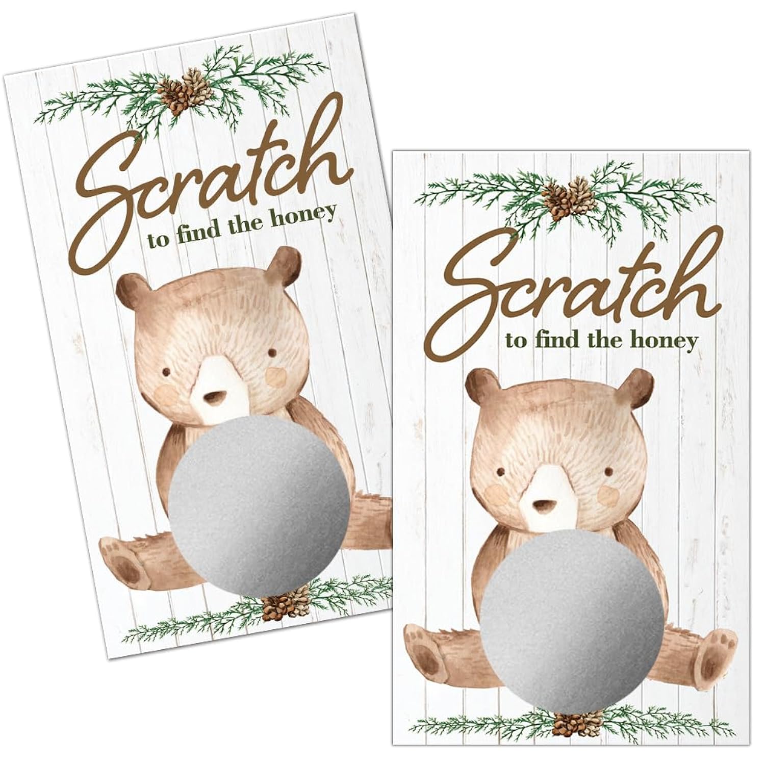 50 Pack Bear Theme Scratch Off Game, Retro Pinecone Bear Honey Scratch Card For Baby Shower Birthday Party Lottery Game Group Games Family Activity, Baby Shower Activity And Idea