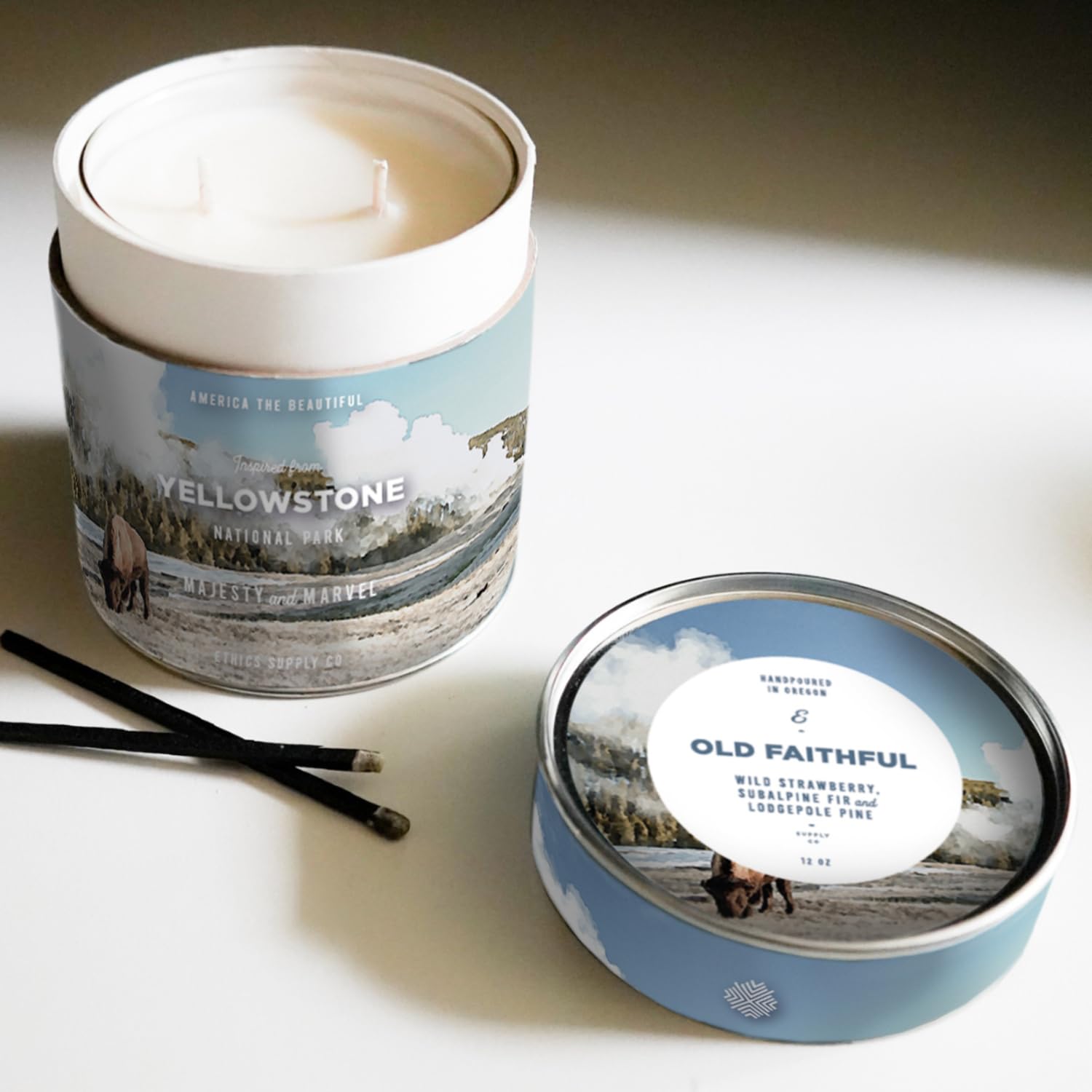 Yellowstone Scented Candle - National Park Candle With Wild Strawberry, Fir & Pine - Vegan Soy Wax Blend, Hand Poured In The Usa - 55 Hour Burn Time, 12Oz - Old Faithful