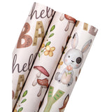 Kraft Baby Shower Wrapping Paper - Mini Roll - 3 Rolls - 17 Inch X 120 Inch - Little Woodland Animal Wrapping Paper For Baby Shower, Kids Girls Boys Birthday