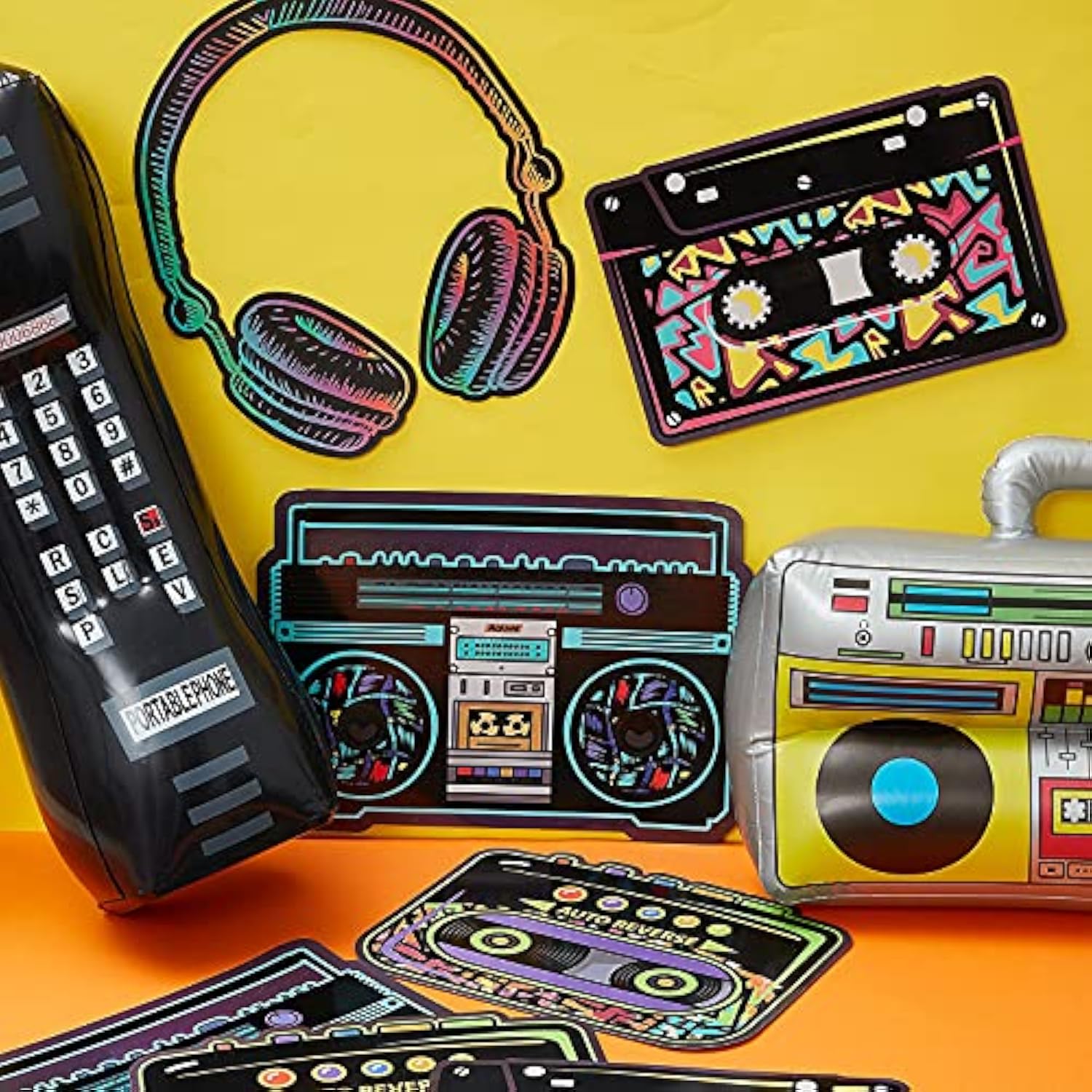 26Pcs 80s 90s Inflatable Boombox Phone Chain Balloons Retro Hip Hop Party Props
