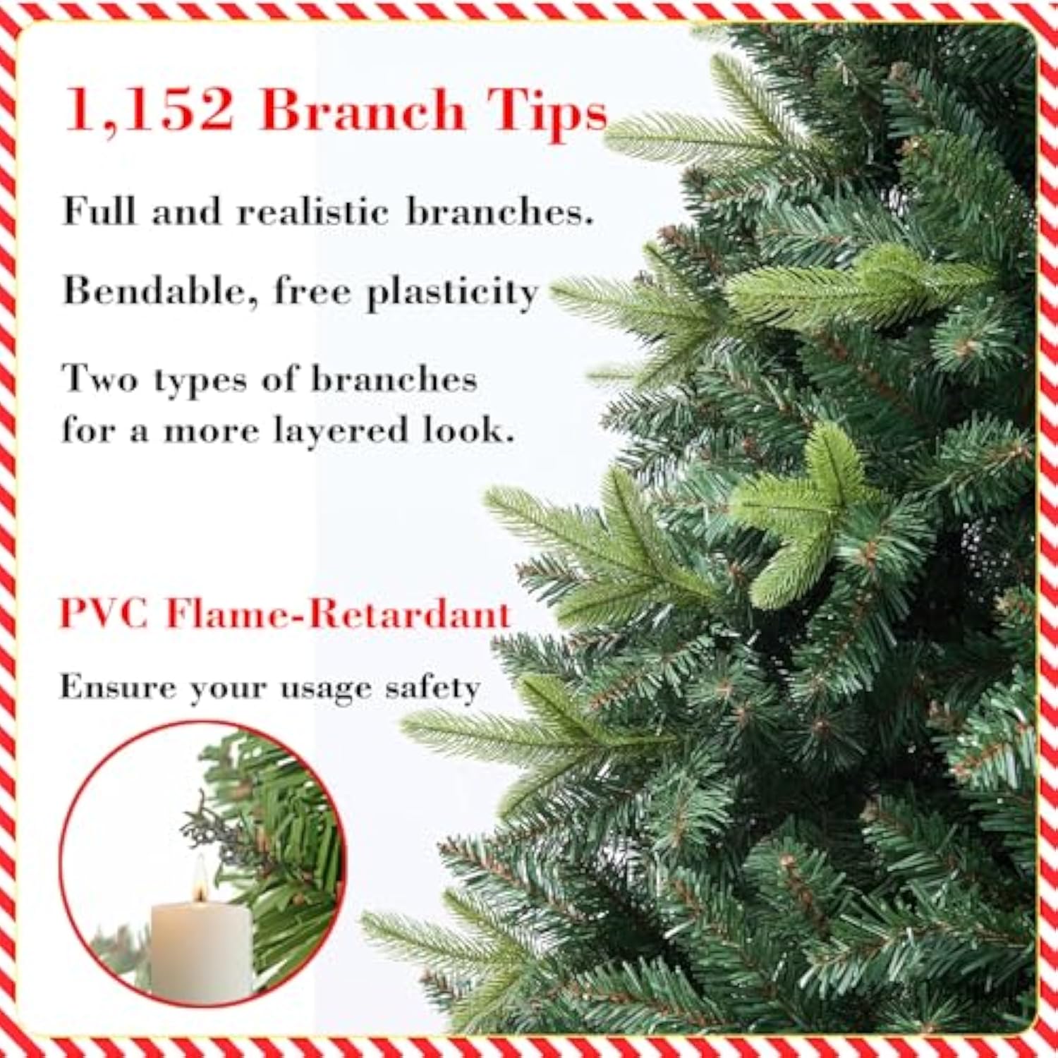 Artificial Christmas Tree, 6Ft Realistic Spruce Holiday Décor W/1152 Branch Tips, Easy Assembly Hinged Design, Wooden Base