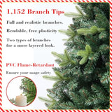 Artificial Christmas Tree, 6Ft Realistic Spruce Holiday Décor W/1152 Branch Tips, Easy Assembly Hinged Design, Wooden Base
