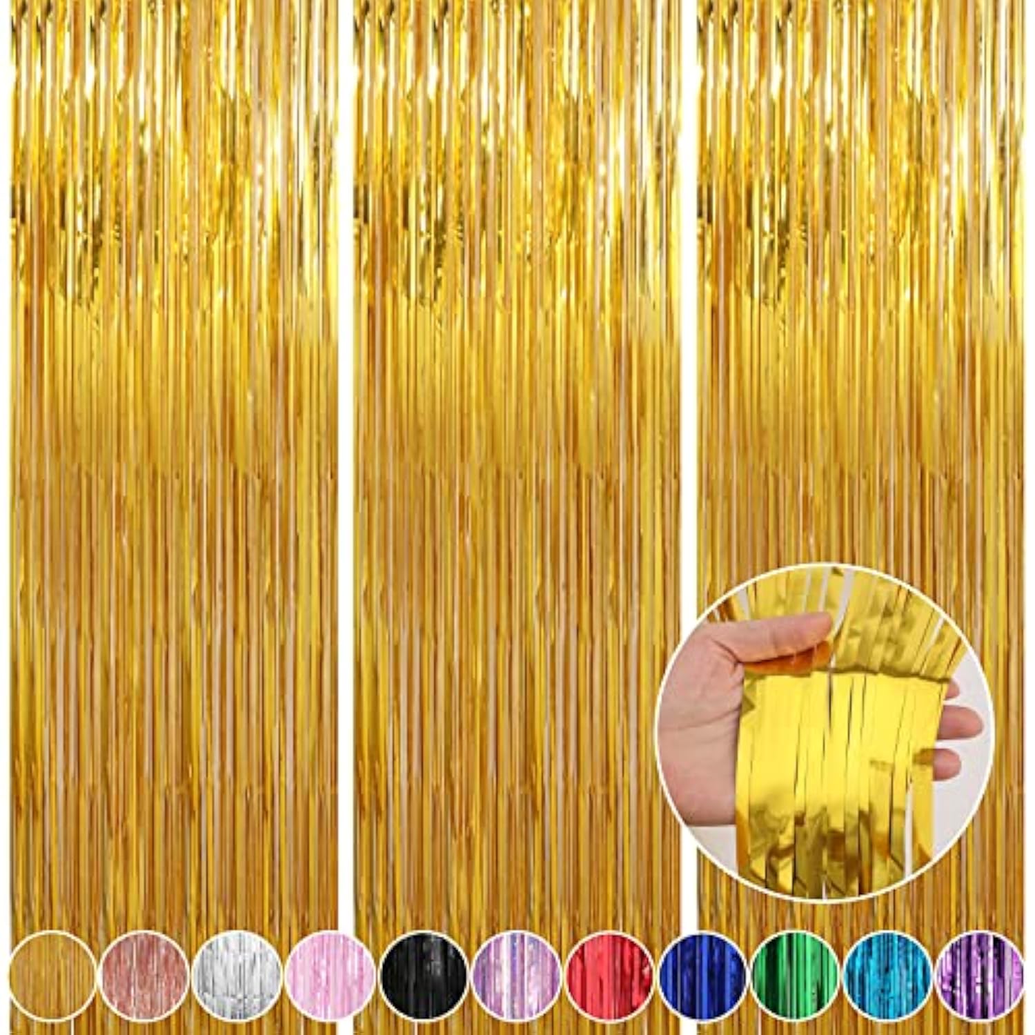 3 Pack 3.3 X 9.9 Ft Gold Foil Fringe Glitter Curtains Party Decorations, Tinsel Backdrop For Parties, Door Streamers For Birthday, Photo Booth Backdrops, Party Decor