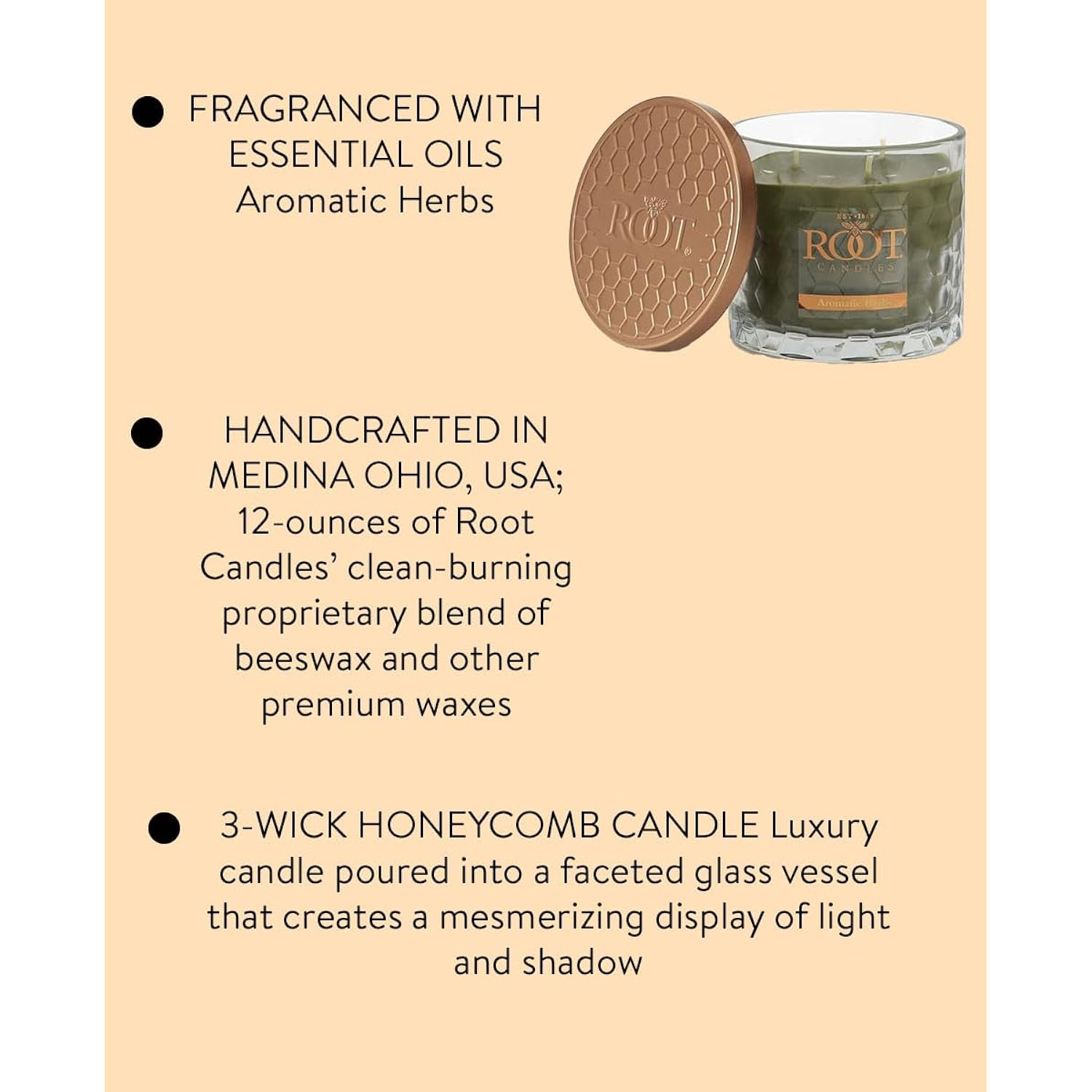 Root Candles Scented Candles Honeycomb Beeswax Blend Premium Handcrafted Candle, 12-Ounce 3-Wick, Aromatic Herbs