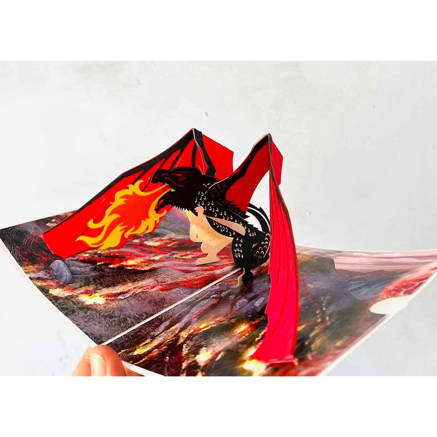 3D Pop Up Greeting Card – Fire-Breathing Dragon With Red Wings, Handmade Fantasy Card For Birthday, Halloween, Gamer, D&D, Adventure & Fantasy Lover Gift With Envelope A38