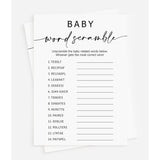 50 Baby Shower Word Scramble Game (50-Cards) Fun Baby Shower Game Activity, Gender Neutral Boy Or Girl, Minimalist