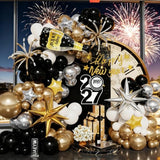 161Pcs Happy New Year Balloon Arch Garland Kit, Black Gold Silver Balloons