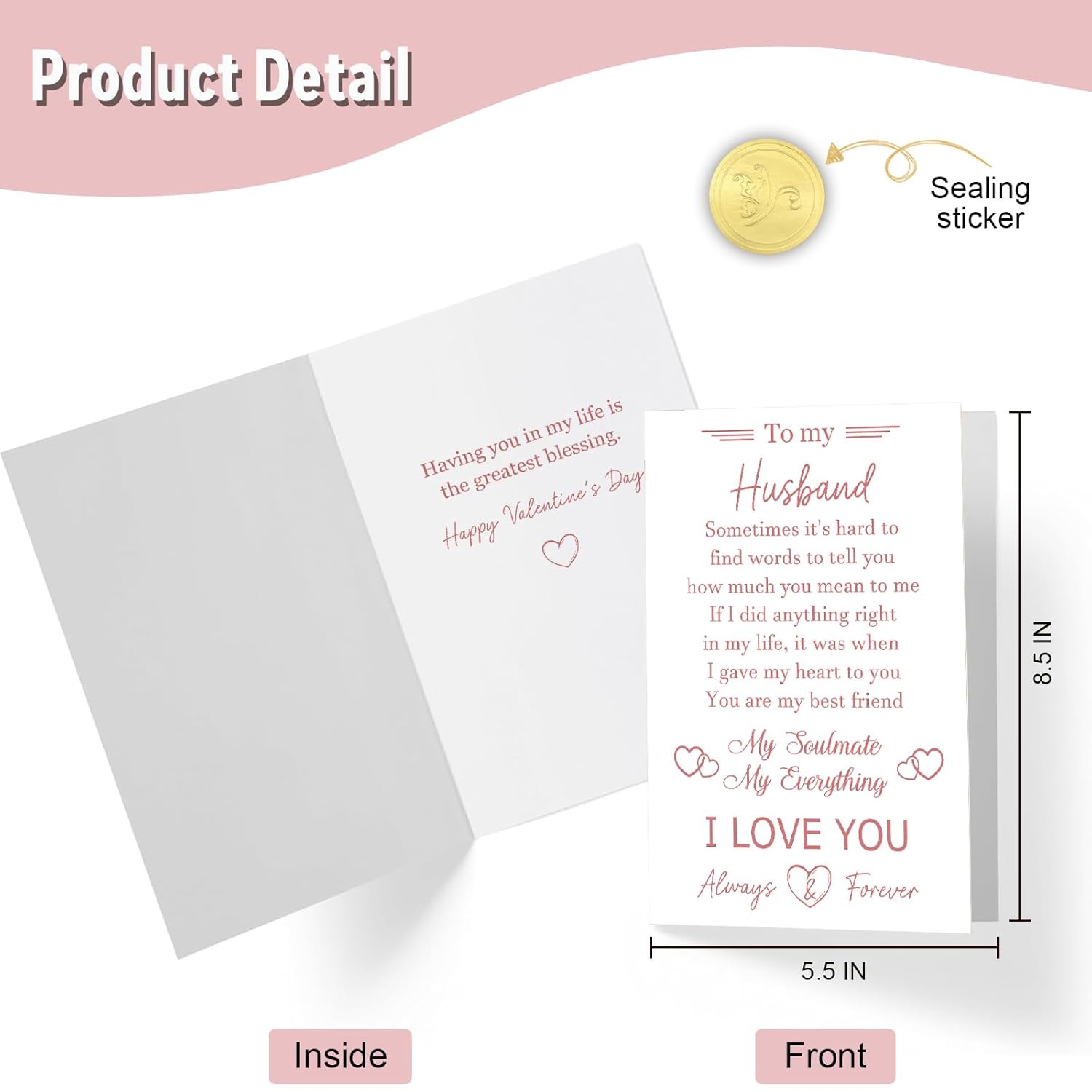 Romantic Valentine'S Day Card For Husband, Husband Valentine'S Day Cards From Wife, Heartfelt Valentines Card Gifts For Hubby Him, I Love You Always & Forever